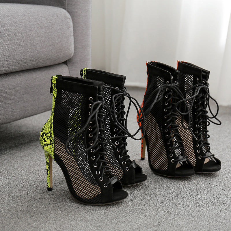 Net Sandals Stiletto Heels