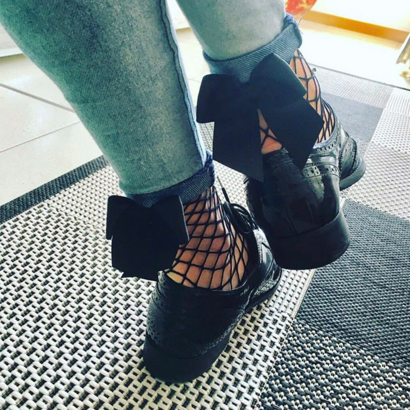 Lace-up Bow Fishnet Socks