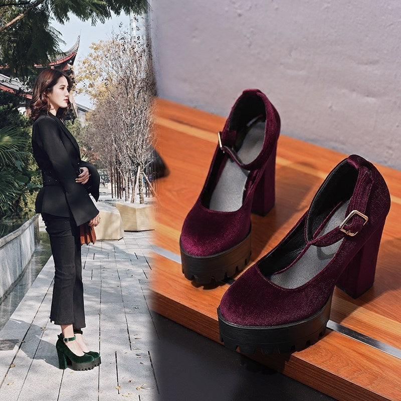 Velvet Thick Heels