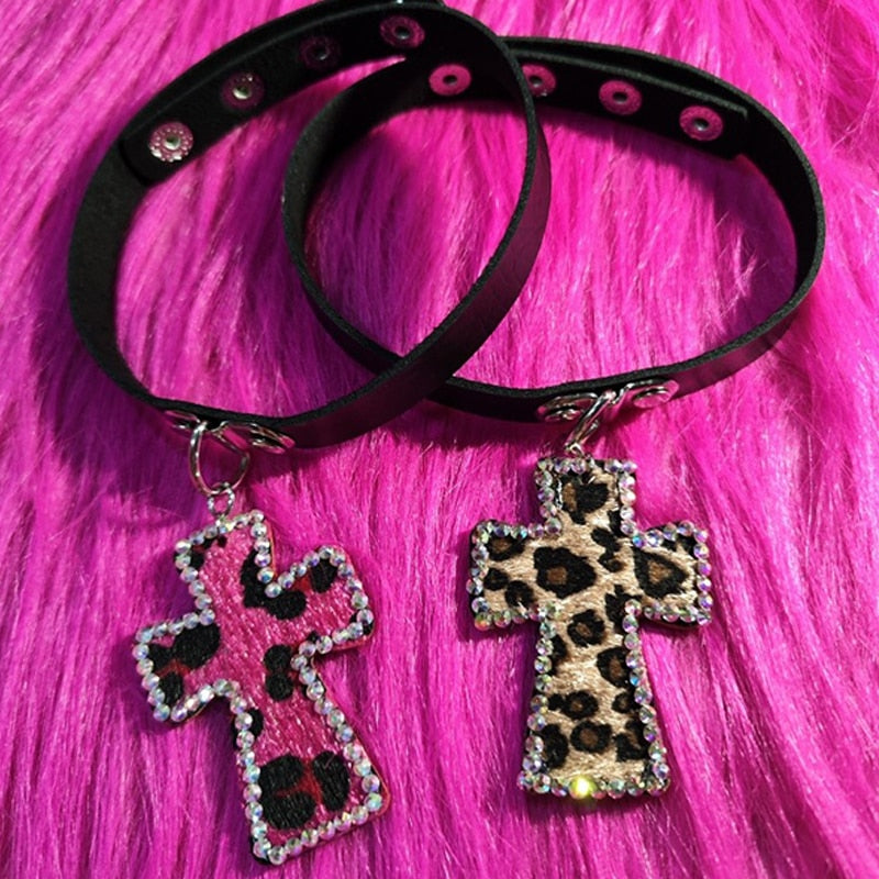 Leopard Print Cross Choker