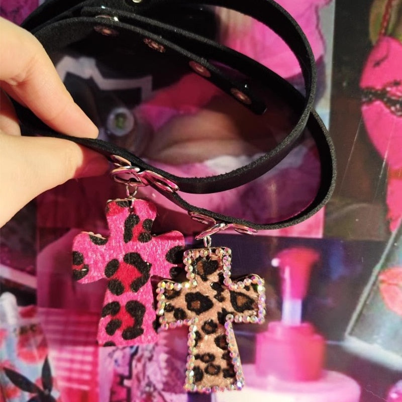Leopard Print Cross Choker