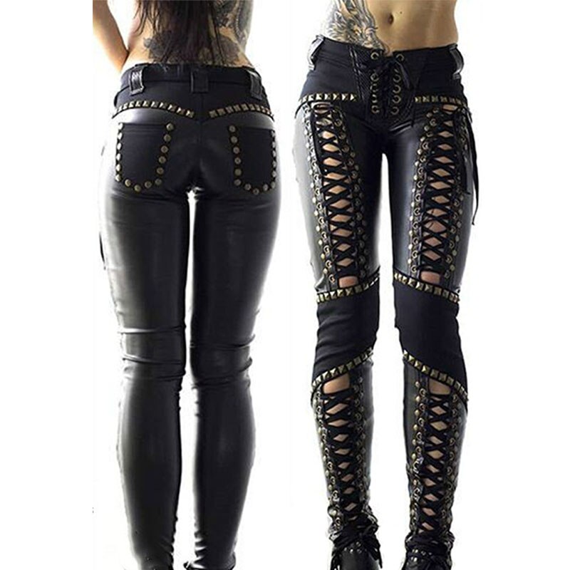 Lace Leather Pencil Pants