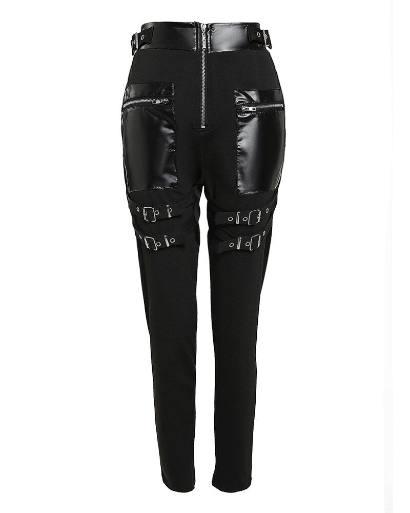 Eyelet Buckled High Waist Pants