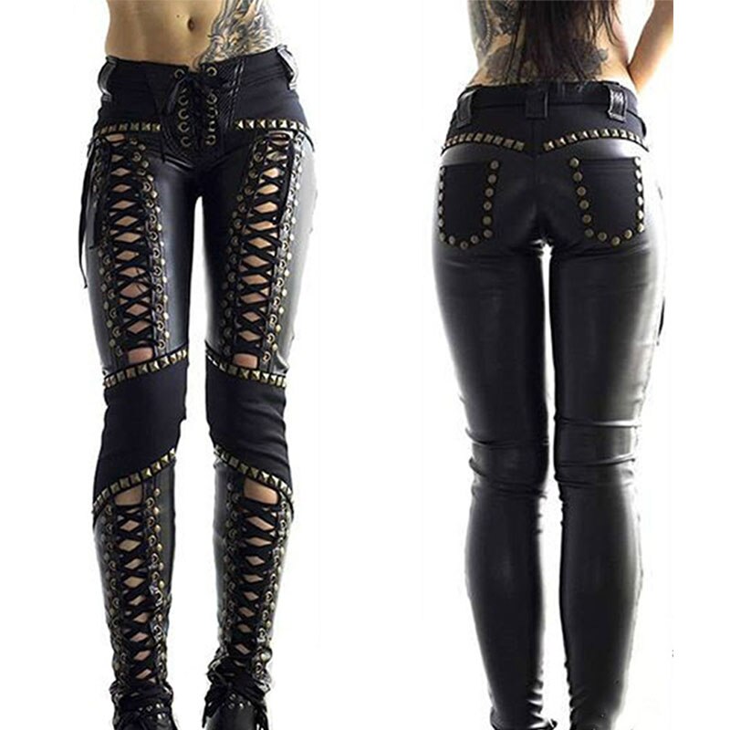 Lace Leather Pencil Pants
