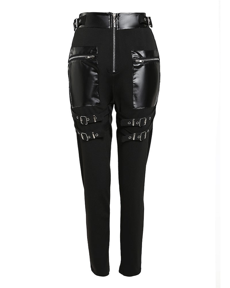 Eyelet Buckled High Waist Pants