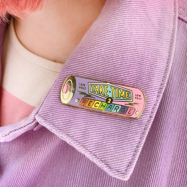 Sliding Brooch 'My Social Battery' Pin