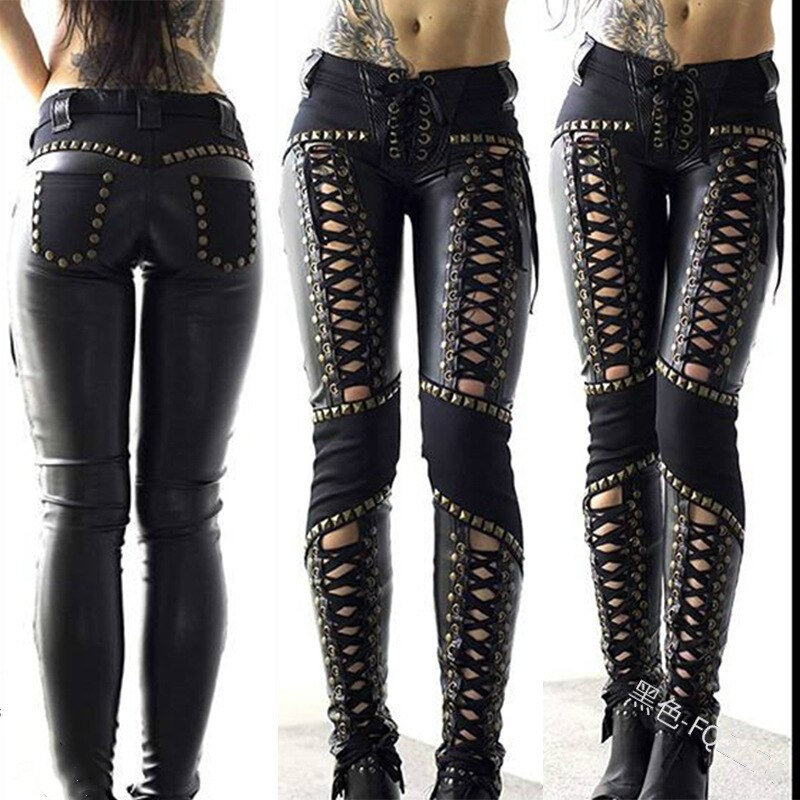 Lace Leather Pencil Pants
