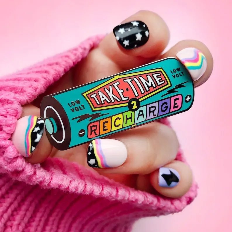 Sliding Brooch 'My Social Battery' Pin