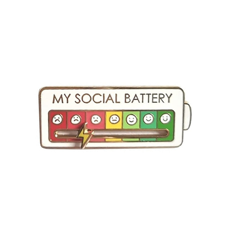 Sliding Brooch 'My Social Battery' Pin