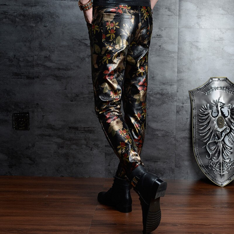 Floral Printed Metallic Pants