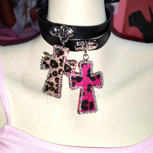 Leopard Print Cross Choker