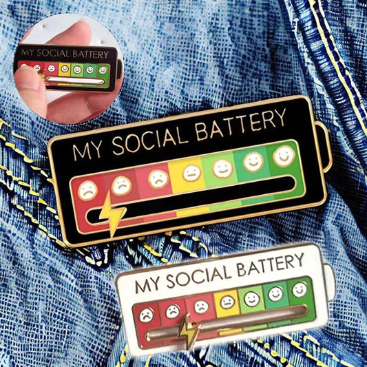 Sliding Brooch 'My Social Battery' Pin