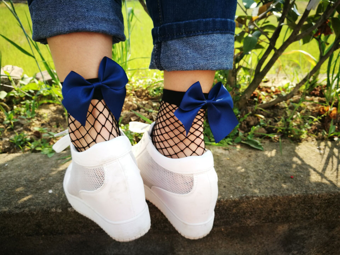 Lace-up Bow Fishnet Socks