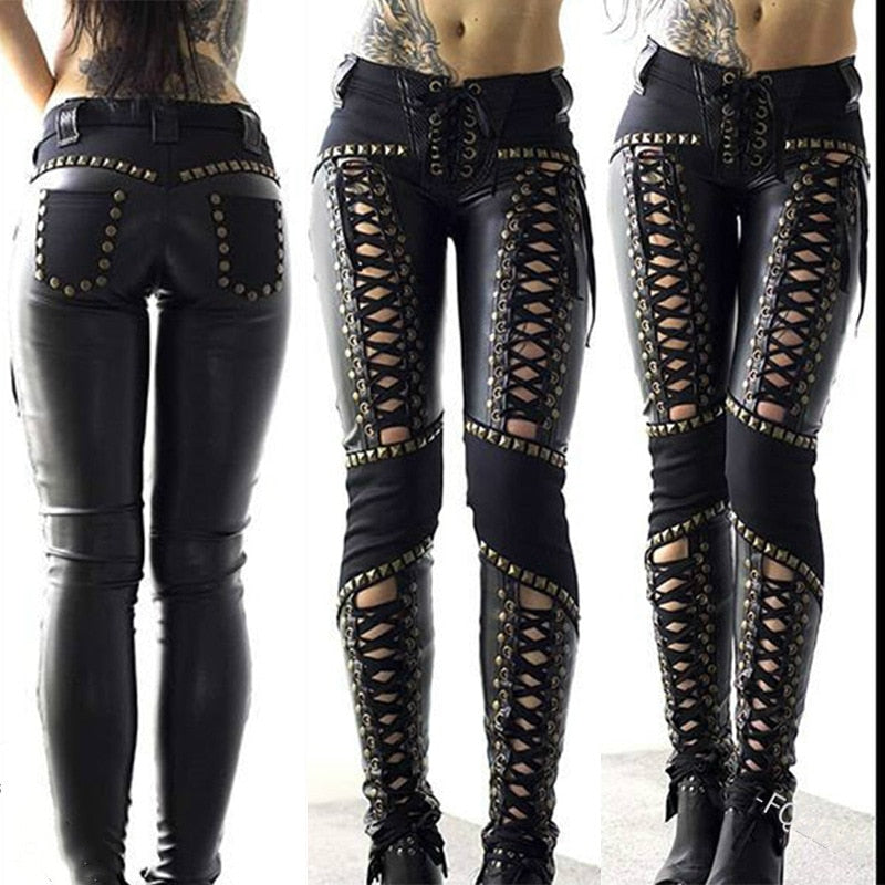 Lace Leather Pencil Pants