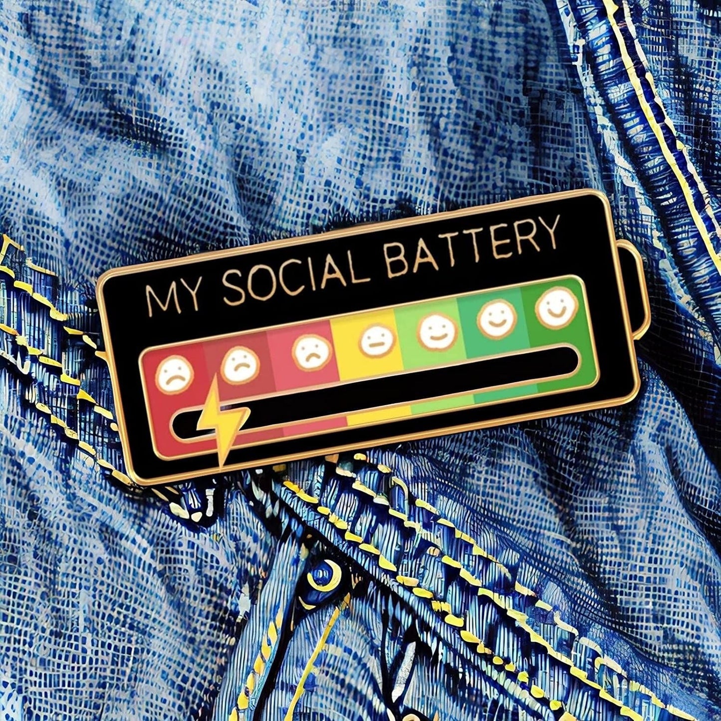 Sliding Brooch 'My Social Battery' Pin
