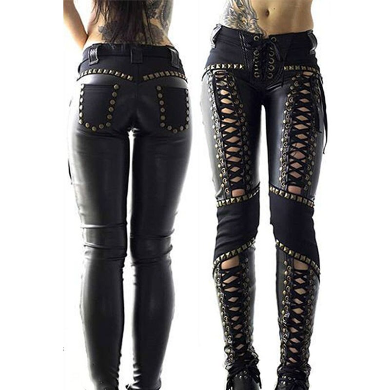 Lace Leather Pencil Pants