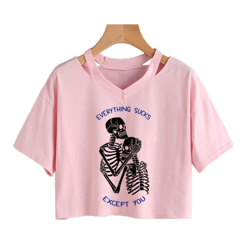 Skeleton Happy Quote Crop Top