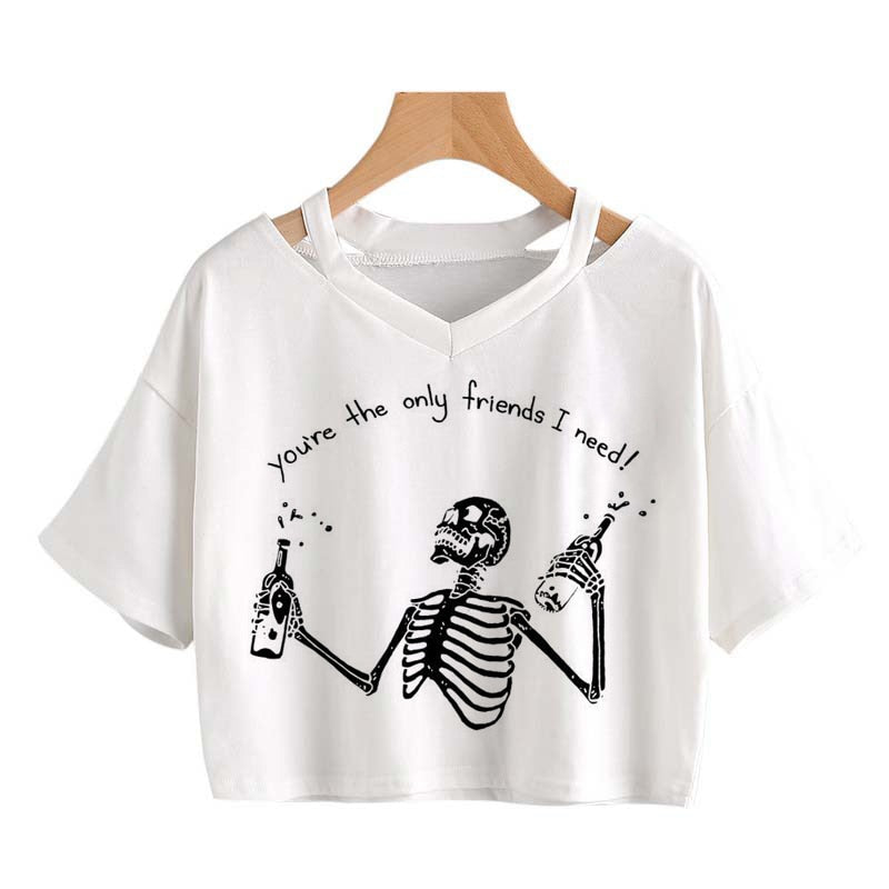 Skeleton Happy Quote Crop Top