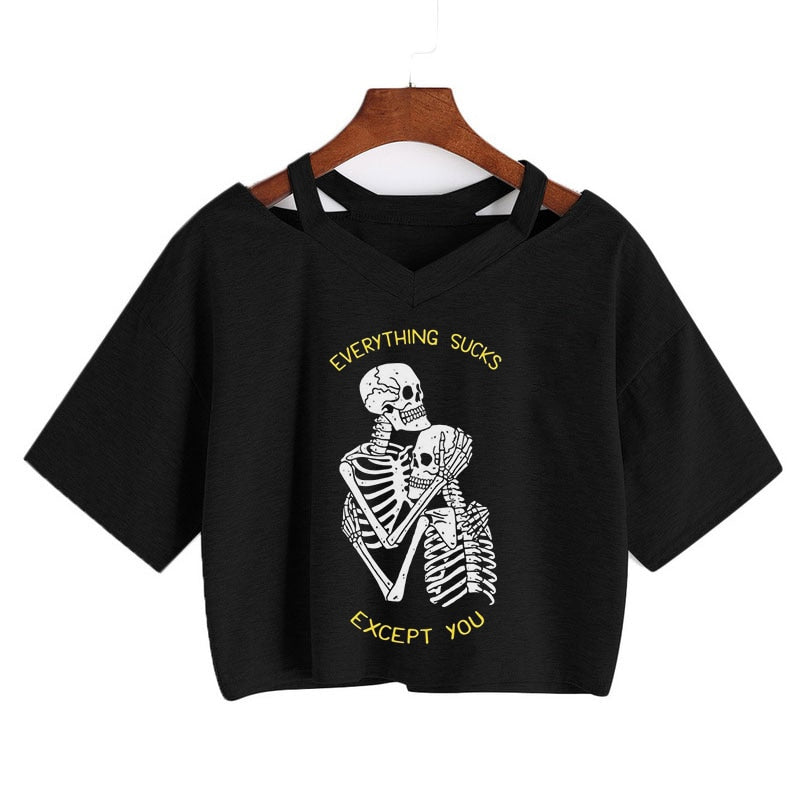 Skeleton Happy Quote Crop Top