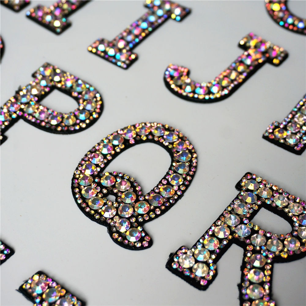 Rainbow Rhinestones Letters Patches