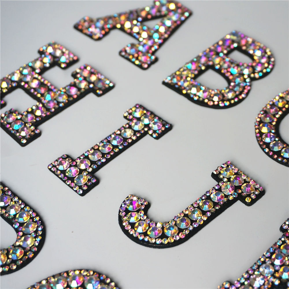 Rainbow Rhinestones Letters Patches