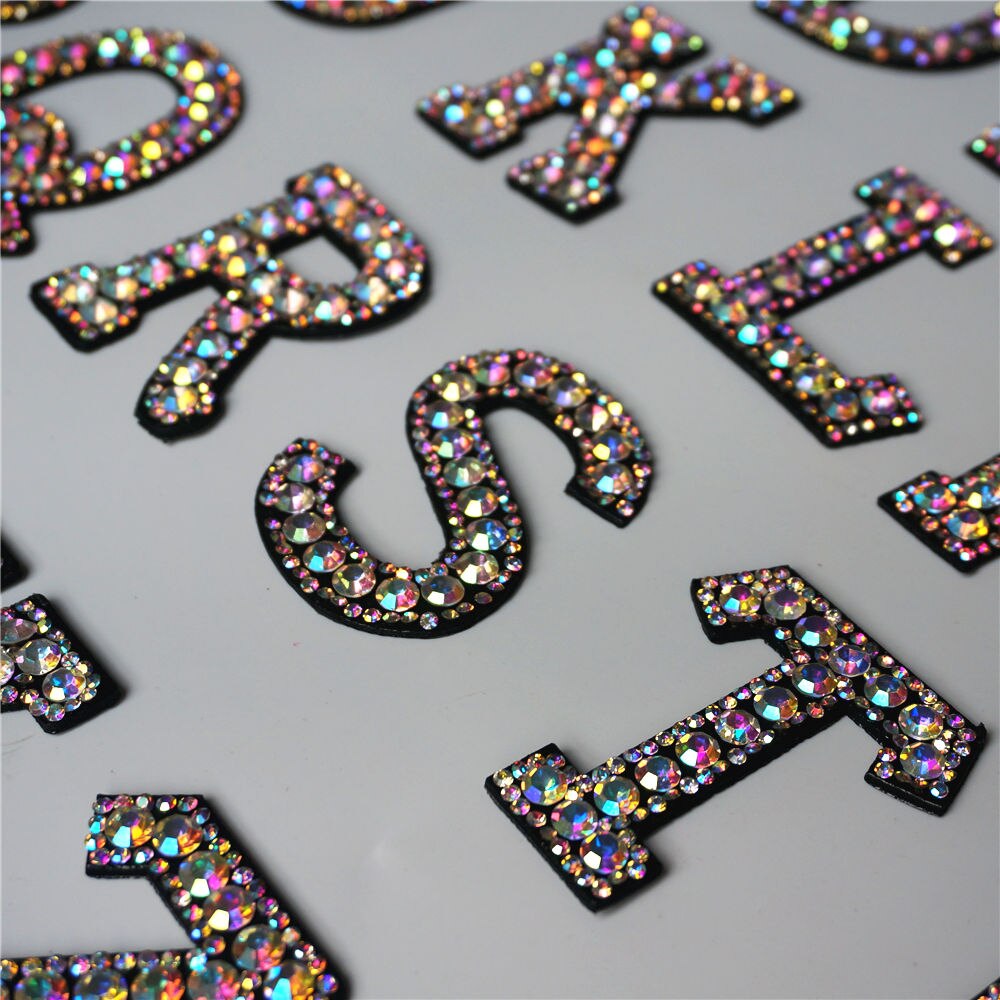 Rainbow Rhinestones Letters Patches