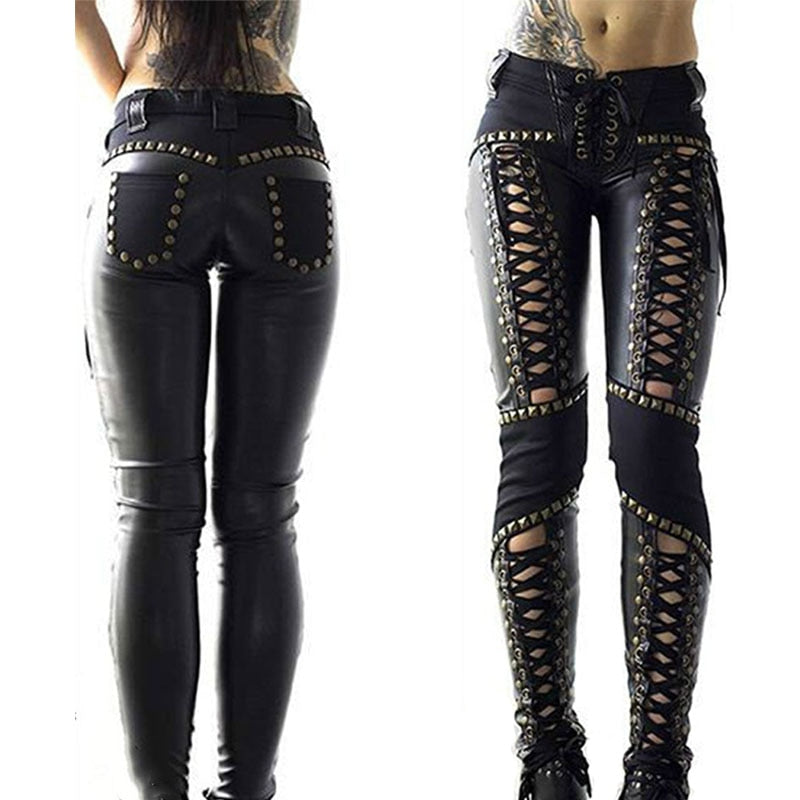 Lace Leather Pencil Pants