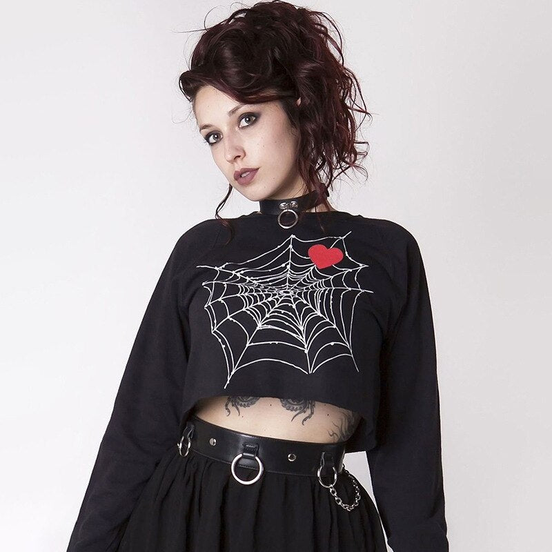 Spider Heart Crop Top Sweater