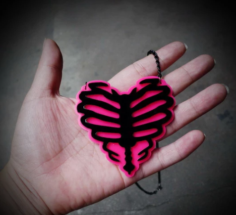 Pink Skeleton Heart Necklace